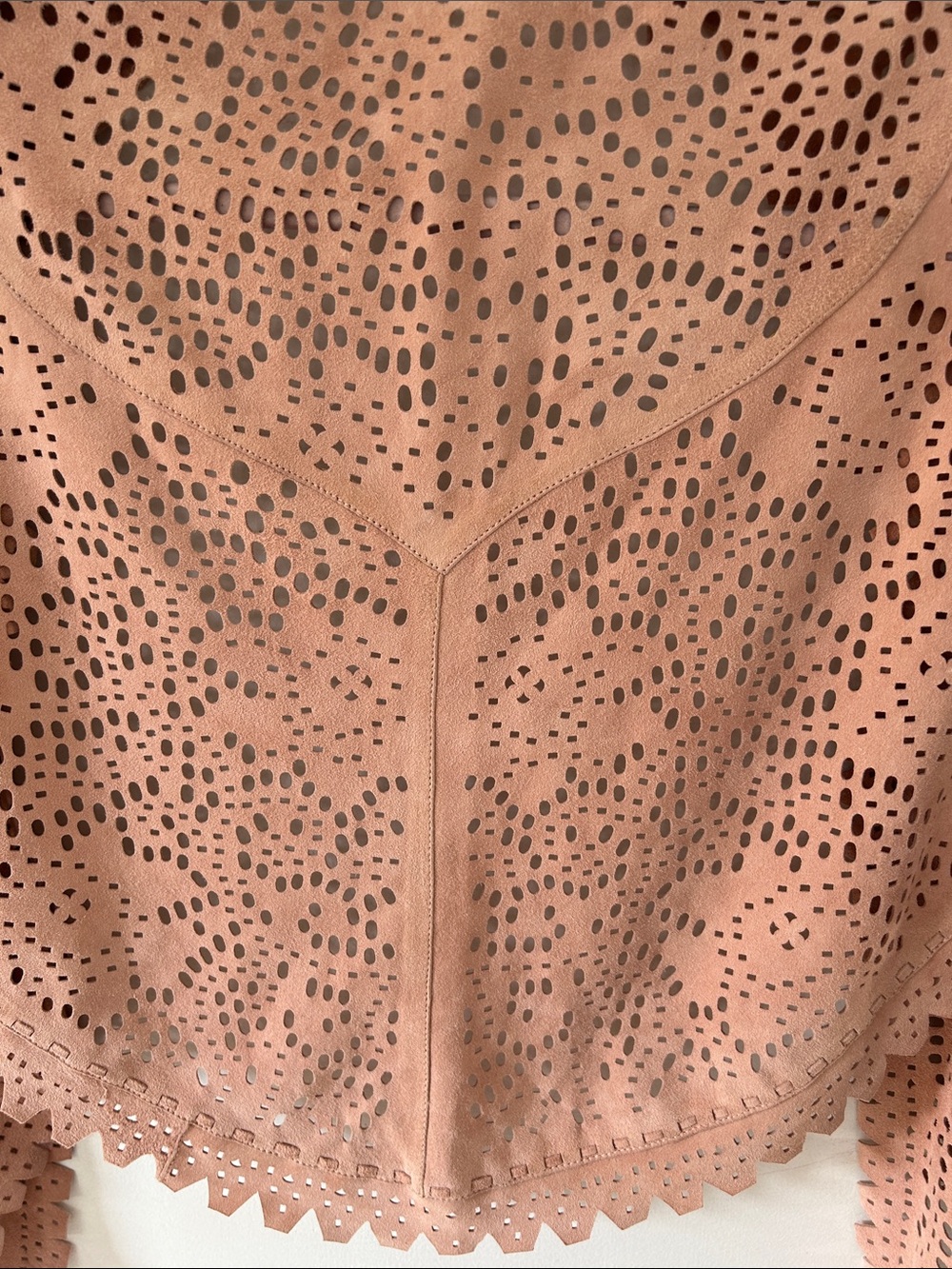 Kerry Grima Dusty Rose Laser-Cut Suede? Western Bohemian Festival Shawl Wrap - Picture 3 of 16